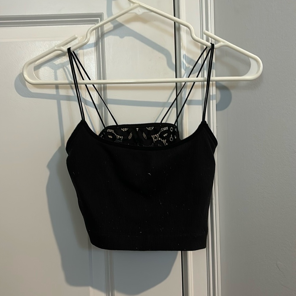 American eagle black tank top with lace back
